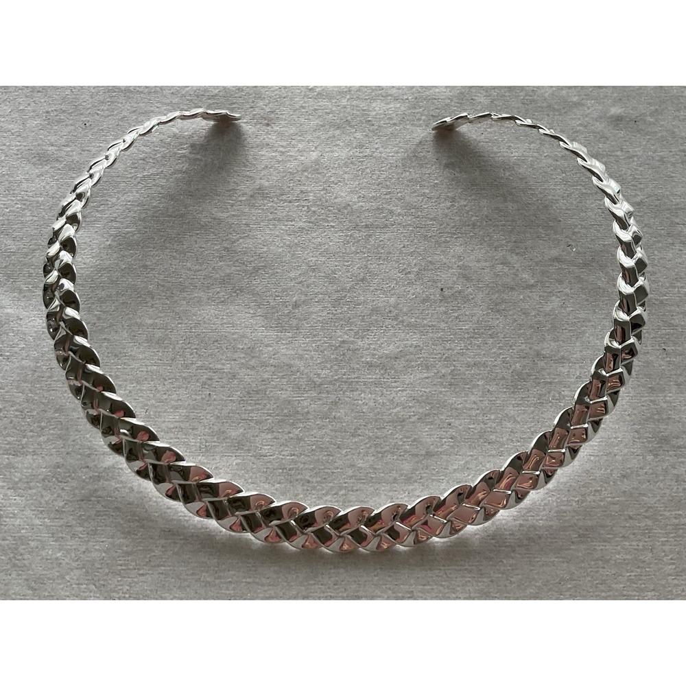 Vintage Estate polished silver-tone braided open-back choker necklace
